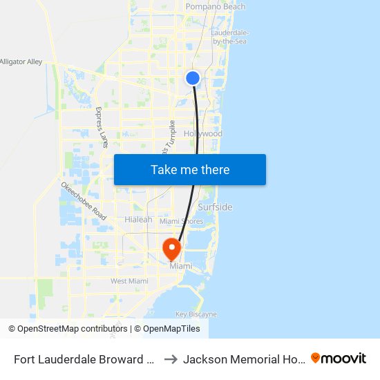 Fort Lauderdale Broward Station to Jackson Memorial Hospital map