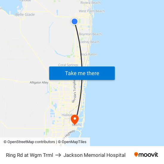 Ring Rd at Wgm Trml to Jackson Memorial Hospital map