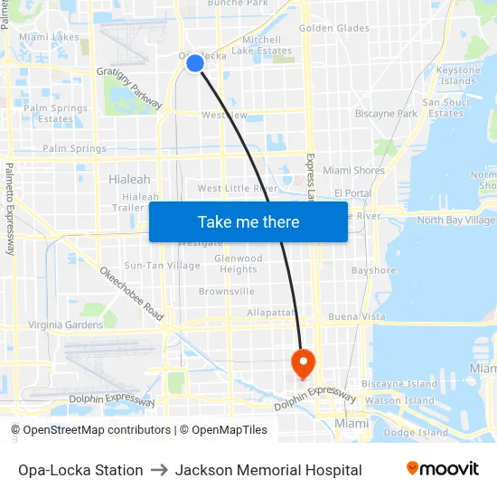 Opa-Locka Station to Jackson Memorial Hospital map