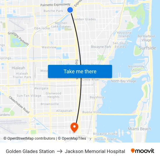 Golden Glades Station to Jackson Memorial Hospital map