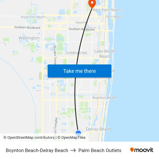 Boynton Beach-Delray Beach to Palm Beach Outlets map