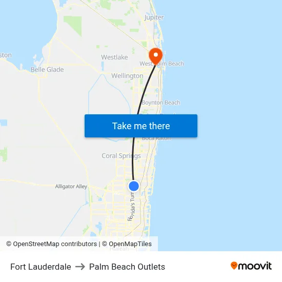 Fort Lauderdale to Palm Beach Outlets map