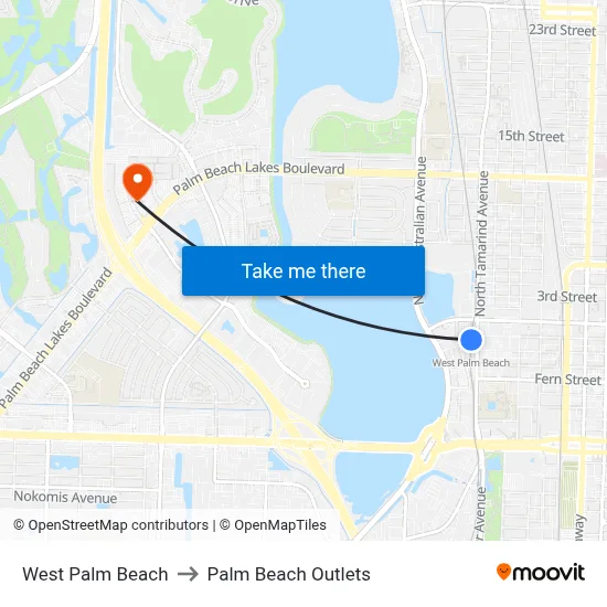 West Palm Beach to Palm Beach Outlets map