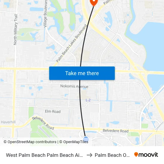 West Palm Beach Palm Beach Airport PBI to Palm Beach Outlets map