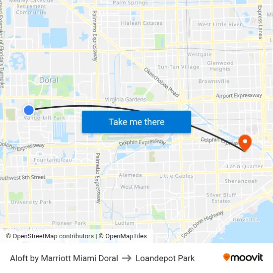 Aloft by Marriott Miami Doral to Loandepot Park map