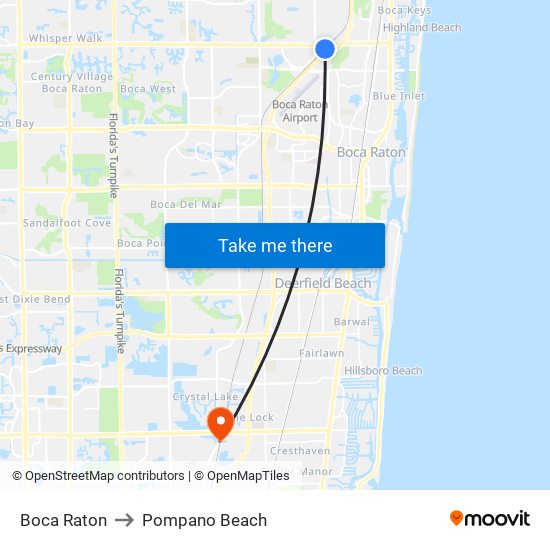 Boca Raton to Pompano Beach map