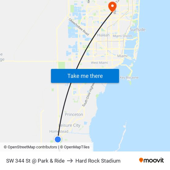 SW 344 St @ Park & Ride to Hard Rock Stadium map