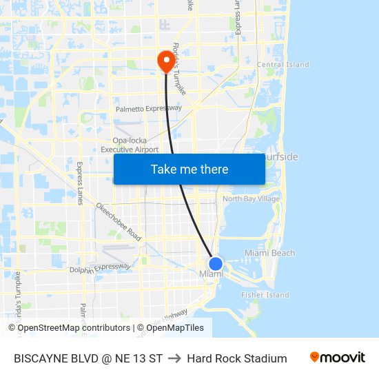 Biscayne Blvd @ NE 13 St to Hard Rock Stadium map