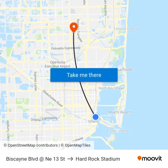 Biscayne Blvd @ Ne 13 St to Hard Rock Stadium map
