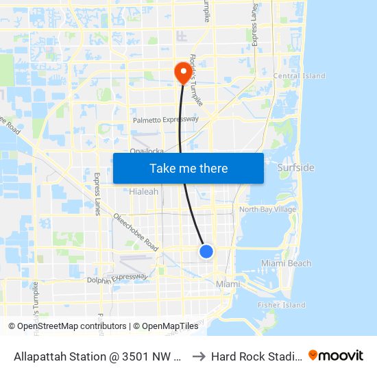 Allapattah Station @ 3501 NW 12 Av to Hard Rock Stadium map