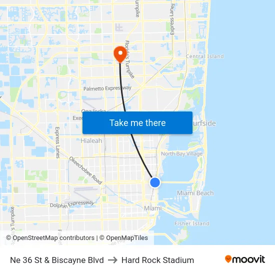 Ne 36 St & Biscayne Blvd to Hard Rock Stadium map