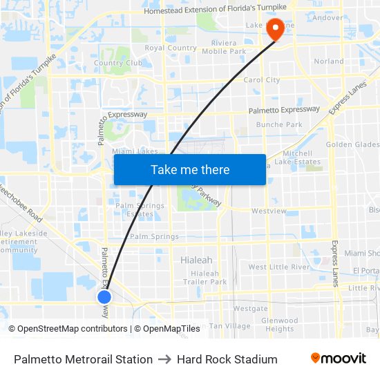 Palmetto Metrorail Station to Hard Rock Stadium map