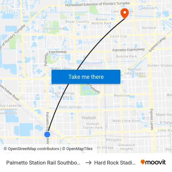 Palmetto Station Rail Southbound to Hard Rock Stadium map
