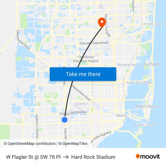 W Flagler St @ SW 78 Pl to Hard Rock Stadium map