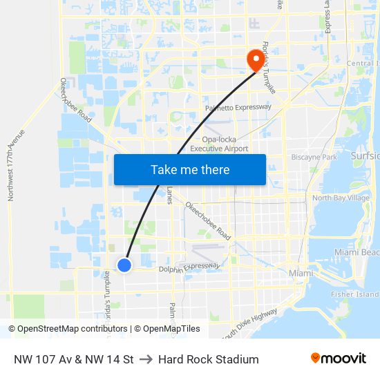 NW 107 Av & NW 14 St to Hard Rock Stadium map