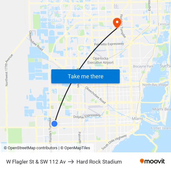 W Flagler St & SW 112 Av to Hard Rock Stadium map