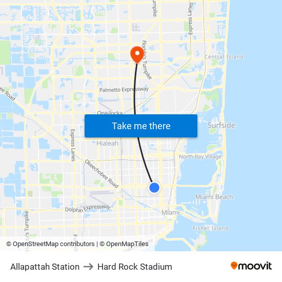 Allapattah Station to Hard Rock Stadium map