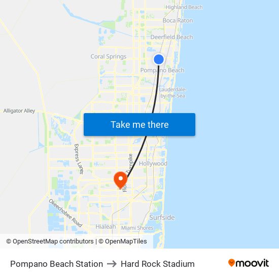 Pompano Beach Station to Hard Rock Stadium map