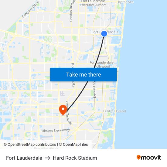 Fort Lauderdale to Hard Rock Stadium map