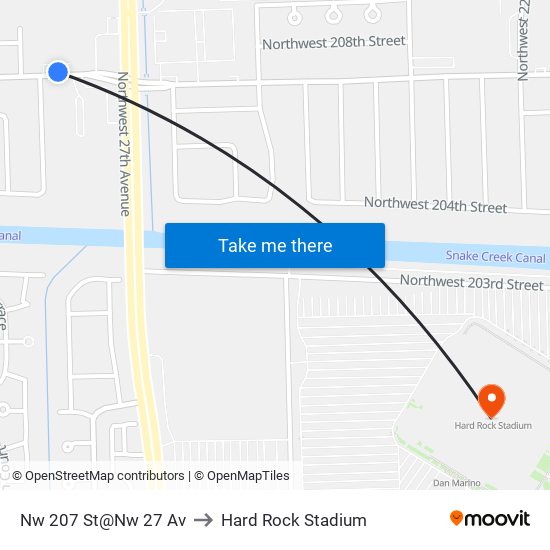 Nw 207 St@Nw 27 Av to Hard Rock Stadium map