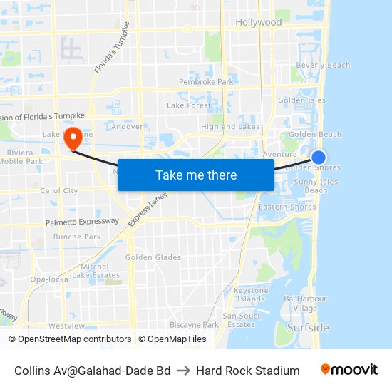 Collins Av@Galahad-Dade Bd to Hard Rock Stadium map