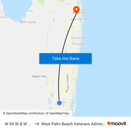 W 49 St & W 12 Av to West Palm Beach Veterans Administration map