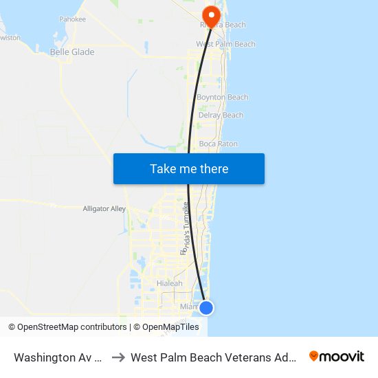 Washington Av & 13 St to West Palm Beach Veterans Administration map