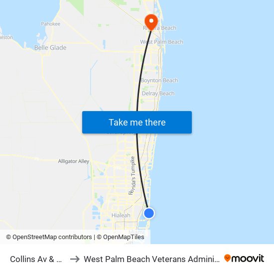 Collins Av & 94 St to West Palm Beach Veterans Administration map