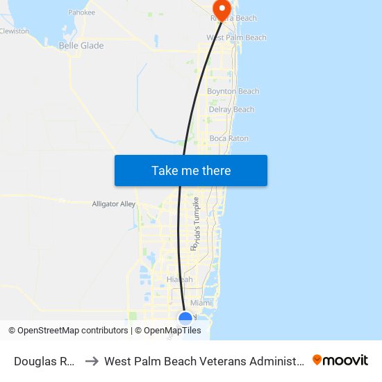 Douglas Road to West Palm Beach Veterans Administration map