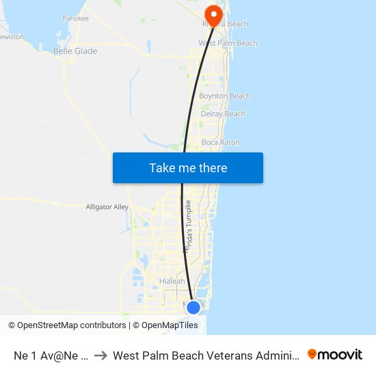 Ne 1 Av@Ne 4 St to West Palm Beach Veterans Administration map