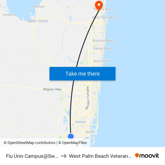 Fiu Univ Campus@Sw 107 Av-17 St to West Palm Beach Veterans Administration map