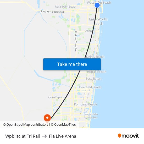 Wpb Itc at Tri Rail to Fla Live Arena map