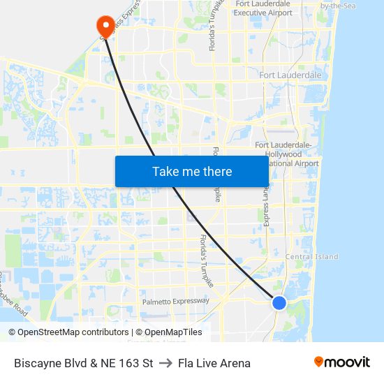 Biscayne Blvd & NE 163 St to Fla Live Arena map