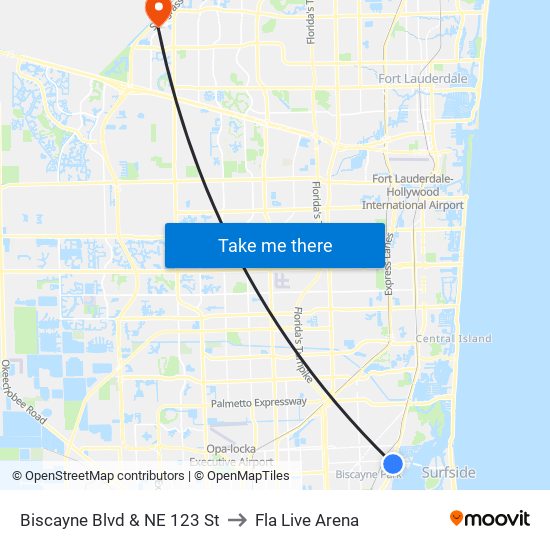 Biscayne Blvd & NE 123 St to Fla Live Arena map