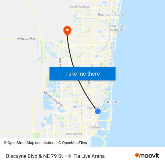 Biscayne Blvd & NE 79 St to Fla Live Arena map
