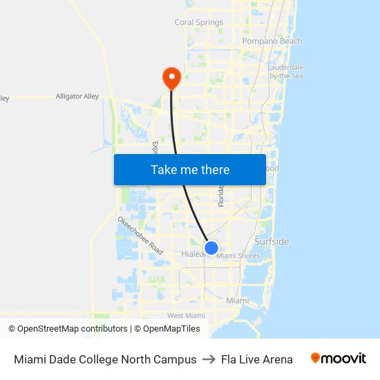 Miami Dade College North Campus to Fla Live Arena map