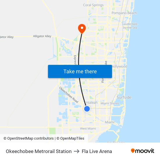 Okeechobee Metrorail Station to Fla Live Arena map