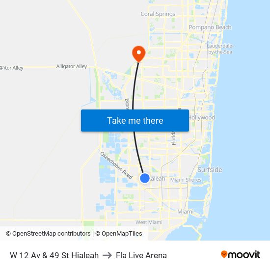 W 12 Av & 49 St Hialeah to Fla Live Arena map