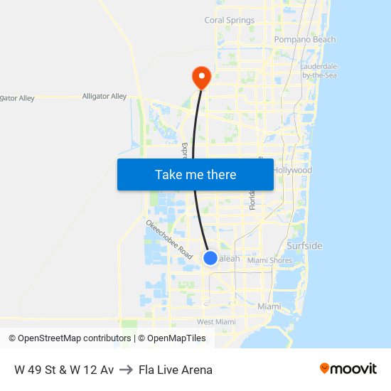 W 49 St & W 12 Av to Fla Live Arena map