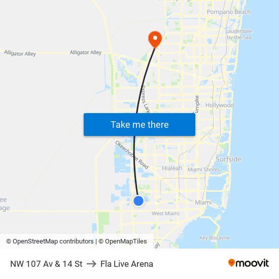 NW 107 Av & 14 St to Fla Live Arena map