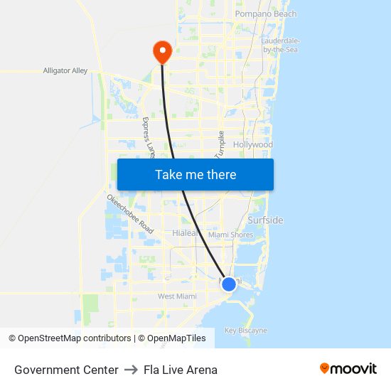 Government Center to Fla Live Arena map