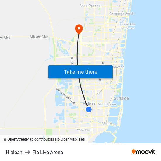 Hialeah to Fla Live Arena map