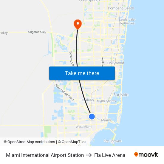 Miami International Airport Station to Fla Live Arena map