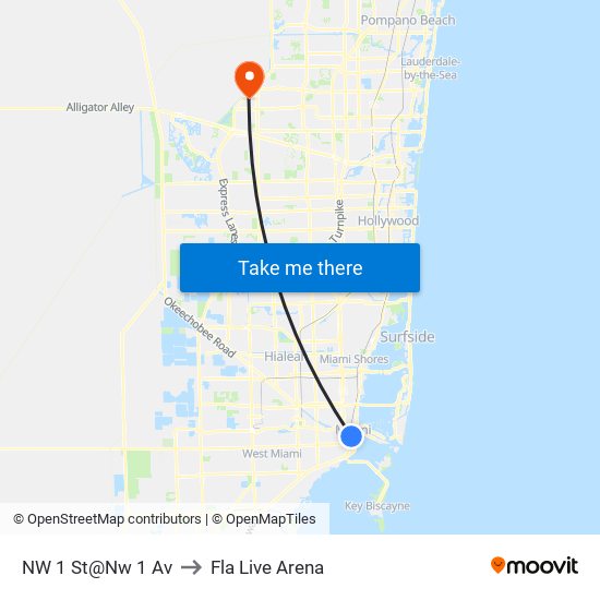 NW 1 St@Nw 1 Av to Fla Live Arena map