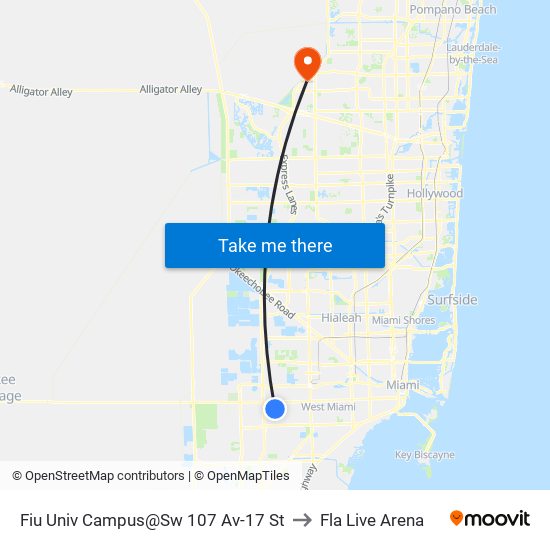 Fiu Univ Campus@Sw 107 Av-17 St to Fla Live Arena map