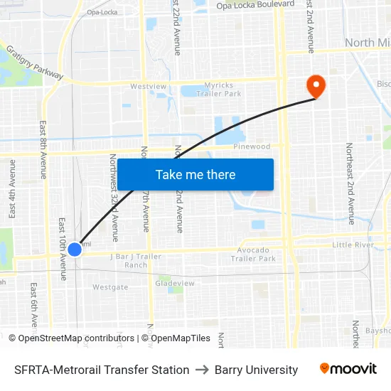 SFRTA-Metrorail Transfer Station to Barry University map