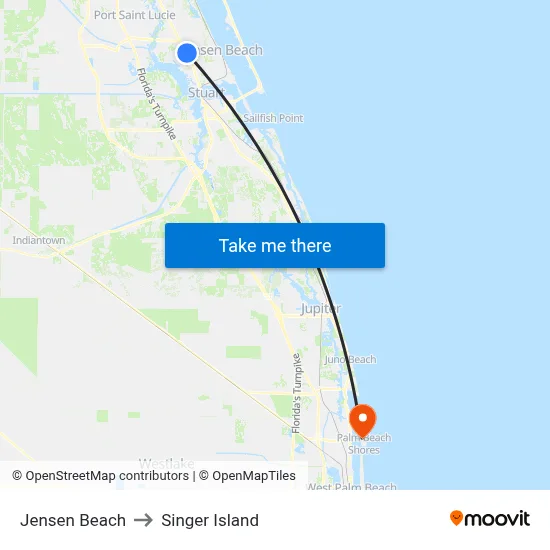 Jensen Beach to Singer Island map
