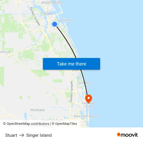 Stuart to Singer Island map