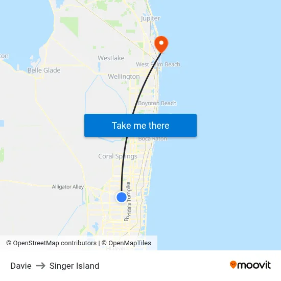 Davie to Singer Island map