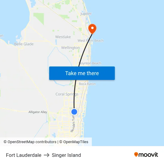 Fort Lauderdale to Singer Island map